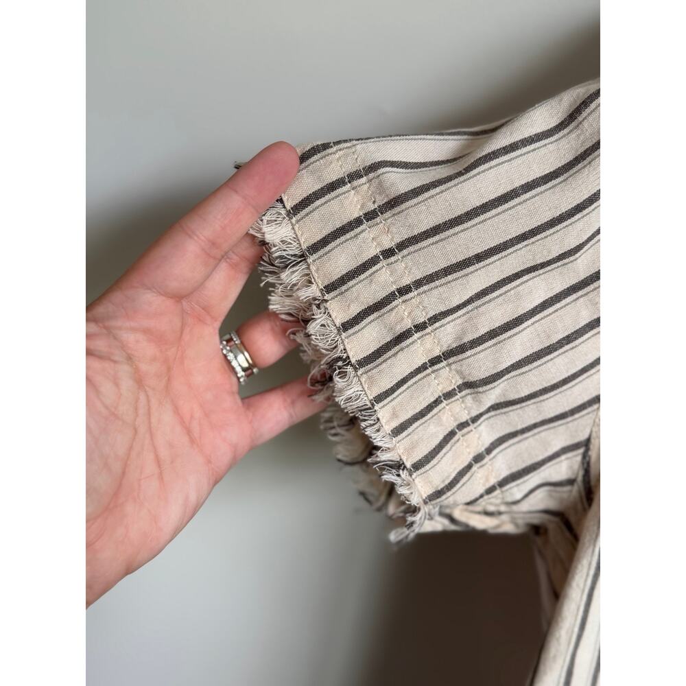We The Free Christopher Linen Striped Short Sleeve Button-Up Shirt Beige S NWT - Picture 5 of 9